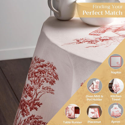 Table Cloth round Table 100% Cotton 63 Inches Tablecloth Reusable Decorative Everyday Use for Dining Room, Farmhouse, Home, Party, Festive & Wedding - Holy Jouy - Red