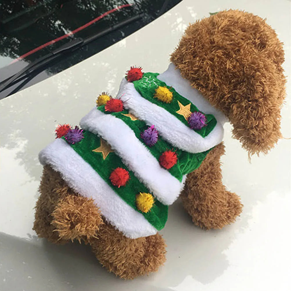 Green Christmas Dress Shaped Dog Costume Pet Winter Clothes Comfortable Warm Christmas Hoodie Dress for Party