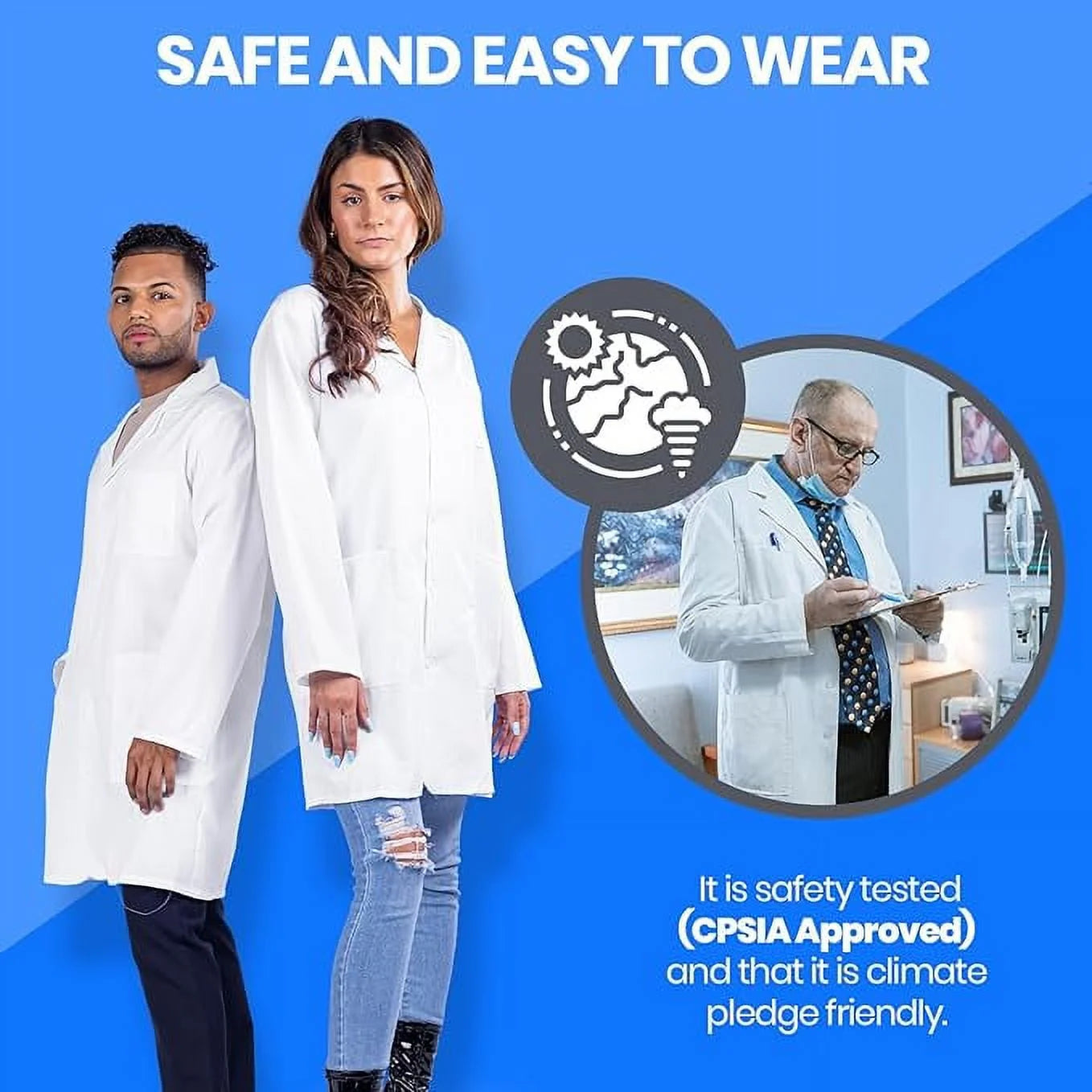 Doctor Lab Coat Unisex Halloween Fancy Dress Costumes with Pockets for Adult, Women XL