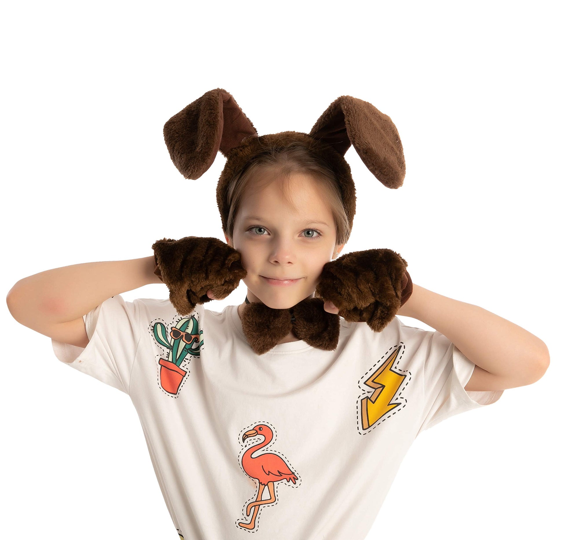 5 Pcs Animal Dog Puppy Costume Accessories Set for Adult & Kids, Halloween Party Dress-Up Accessories Set with Dog Puppy Ears Headband, Bowtie, Gloves and Tail Animal Costume Accessories