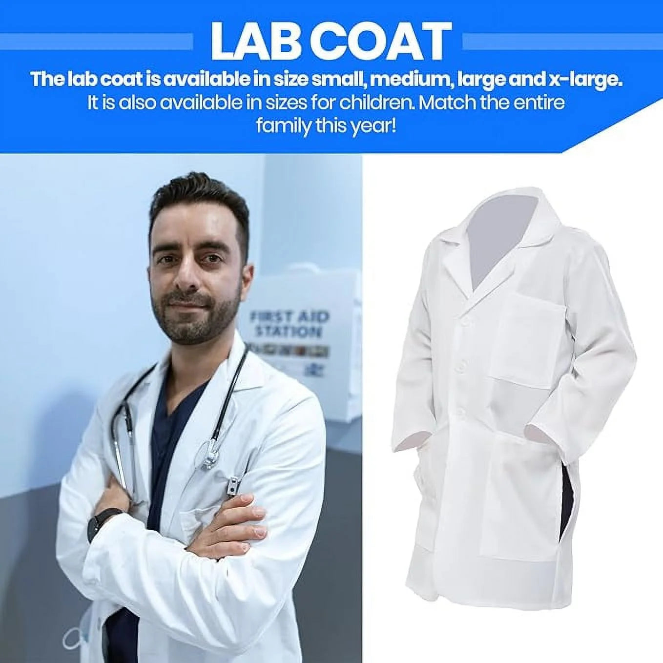 Doctor Lab Coat Unisex Halloween Fancy Dress Costumes with Pockets for Adult, Women XL