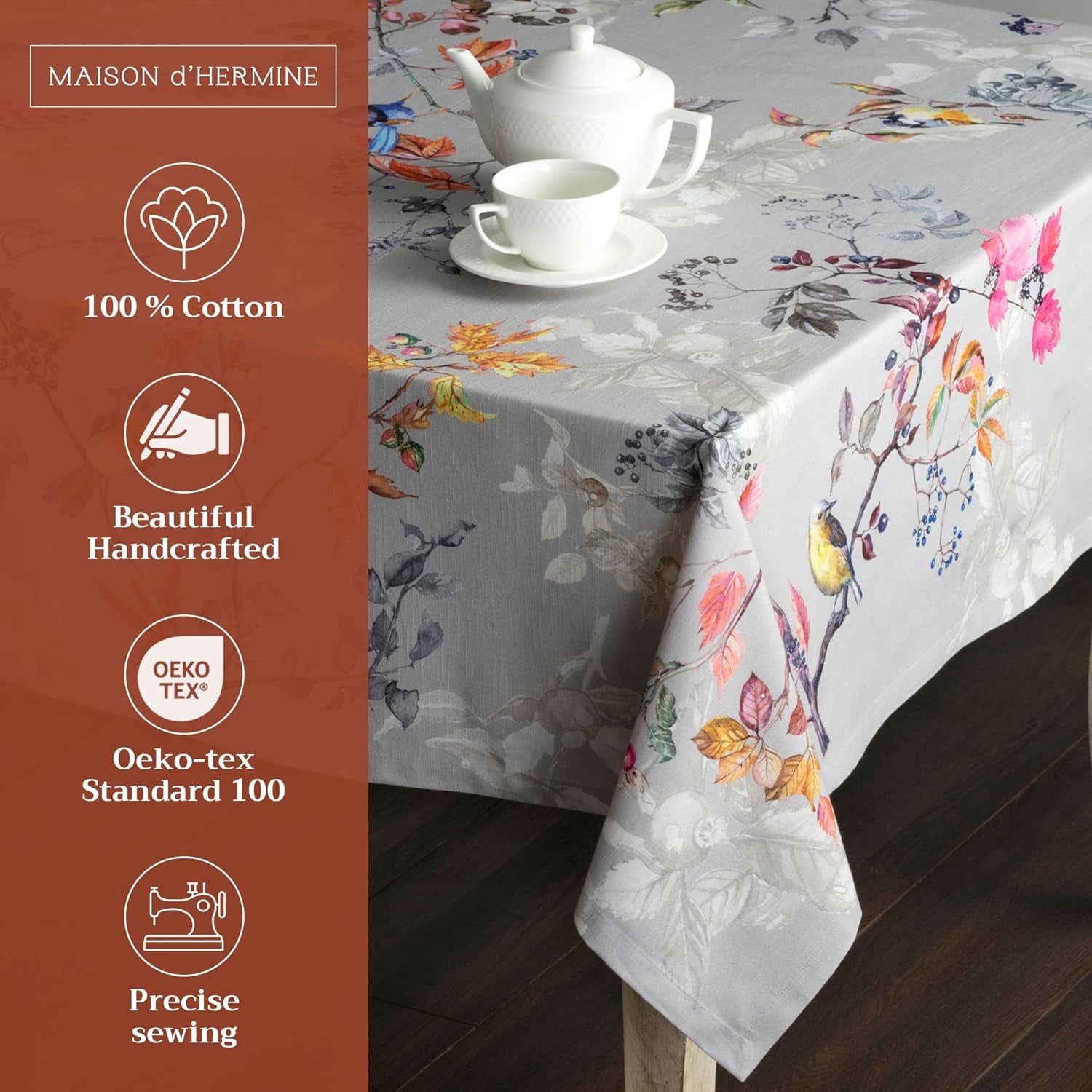 Table Cloth Rectangle Table 100% Cotton 54 X 72 Inches Tablecloth Reusable Decorative Everyday Use for Dining Room, Farmhouse, Home, Party, Festive & Wedding - Equinoxe - Grey