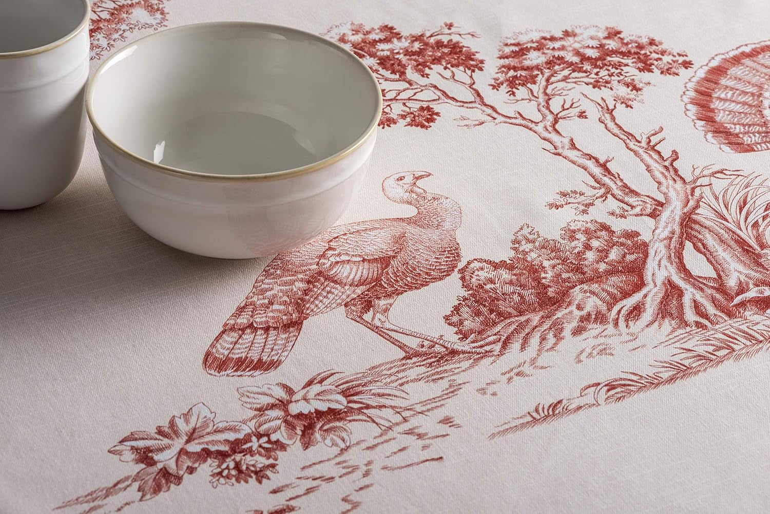 Table Cloth round Table 100% Cotton 63 Inches Tablecloth Reusable Decorative Everyday Use for Dining Room, Farmhouse, Home, Party, Festive & Wedding - Holy Jouy - Red