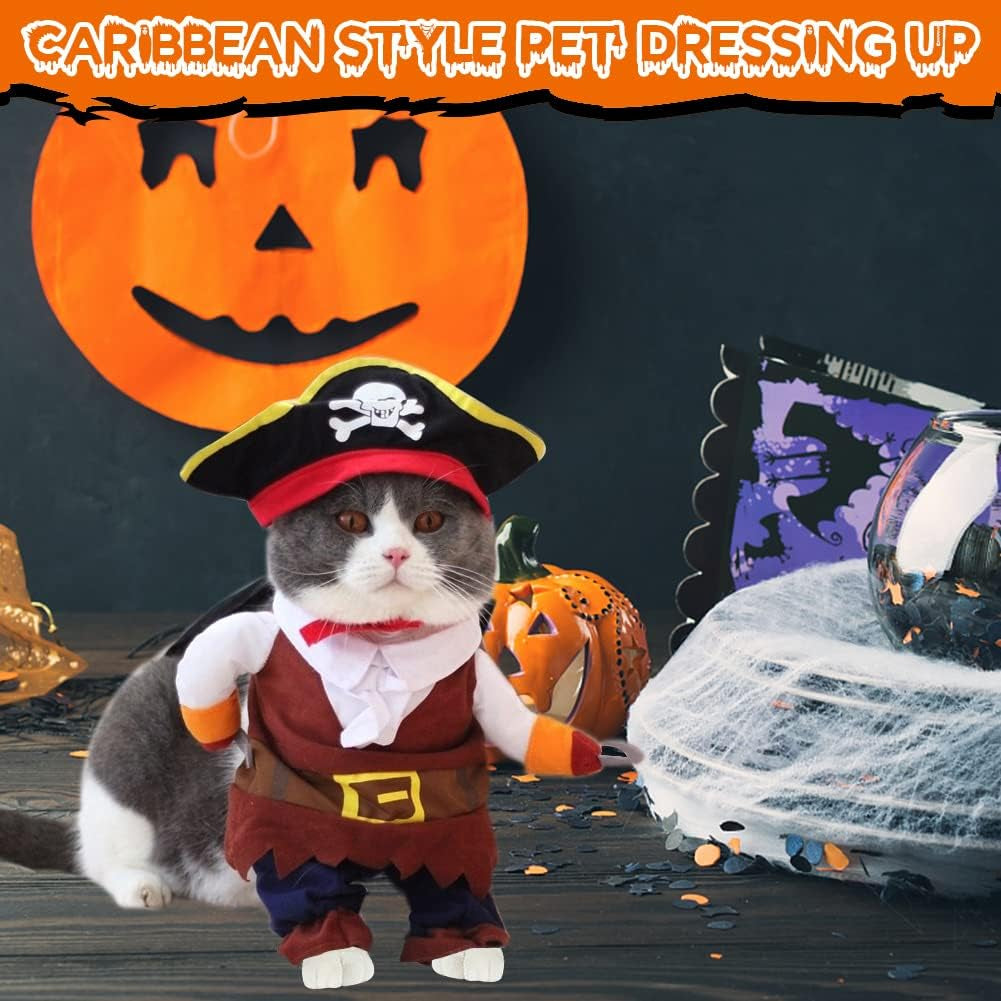 Funny Cat Pirate Costumes - Caribbean Style Pet Dressing up Cosplay Party Costume with Hat Small to Medium Dogs Cats Kitty Cute Fashion Prop Apparel for Christmas Halloween Party Accessories (XL)