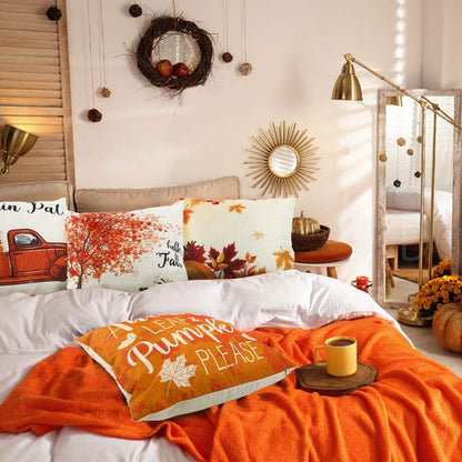 Fall Pillow Covers 18X18 Set of 4 Fall Decor Pumpkin and Maple Throw Pillows Fall Decorations Farmhouse Holiday Rustic Linen Pillow Case Thanksgiving Decor Autumn Cushion Case for Sofa Couch