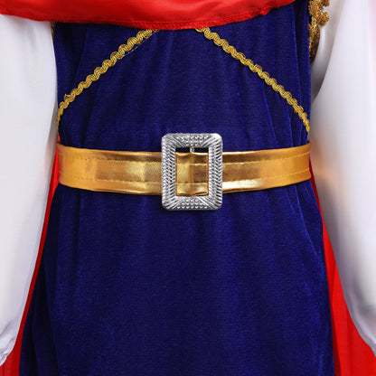 Toddler Kids Boys Prince Charming Costume Halloween Cosplay Prince Dress up Birthday Royal Prince Outfits for Child 11-12 Years Blue + Red
