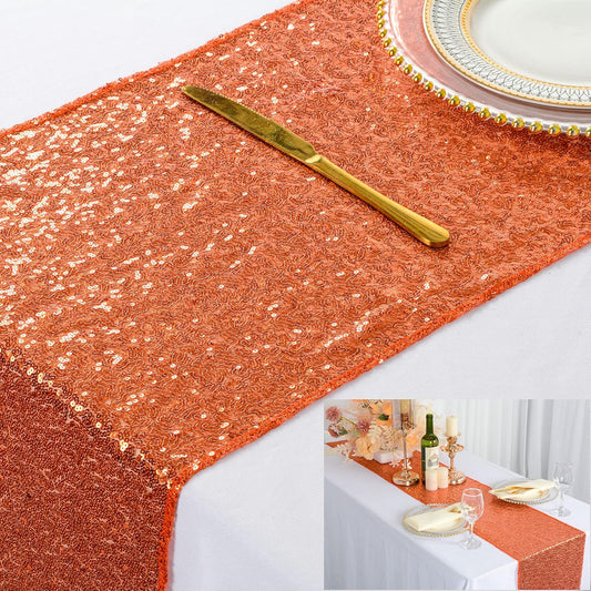 13''X108'' Orange Sequin Table Runner | Glitz Table Linen for Thanksgiving & Holidays | Burnt Orange Party Decoration | Elegant Dining Table Runners | Perfect for Events