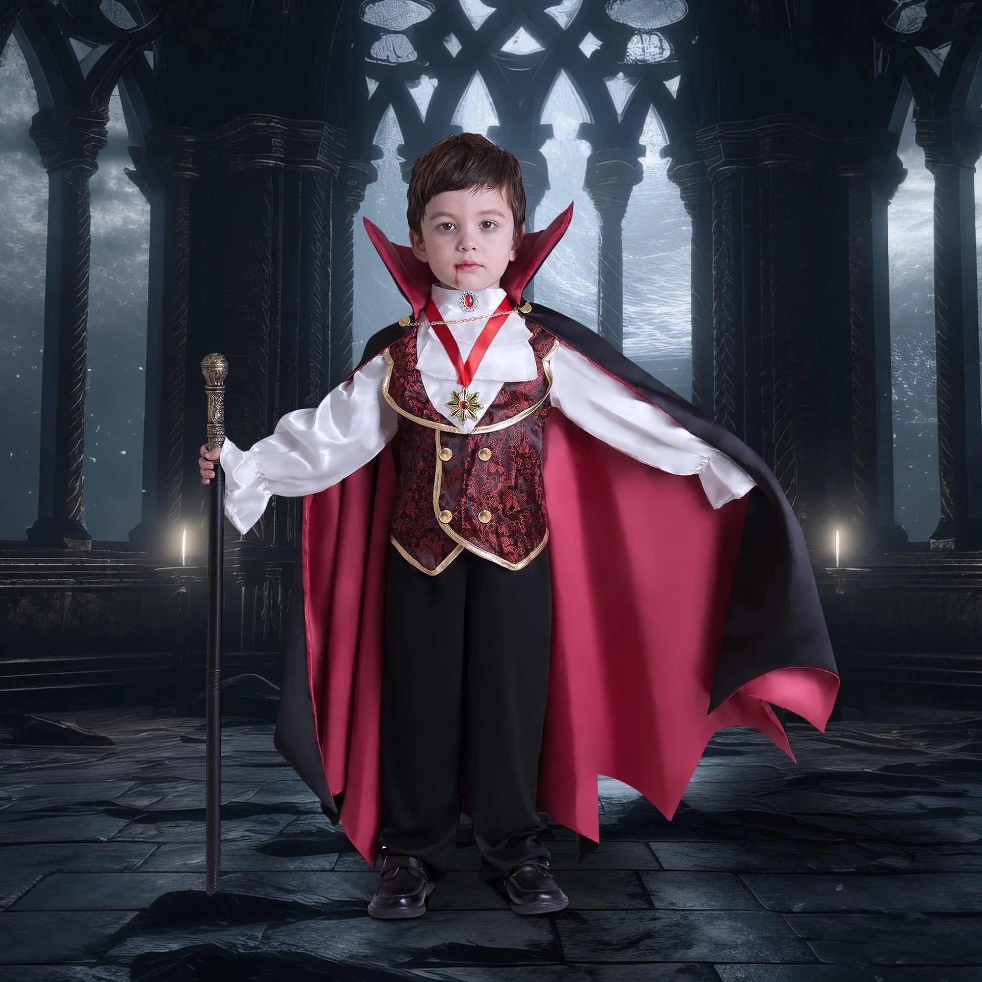 Gothic Vampire Costume Kids, Toddler Vampire Costume Halloween Vampire Costume, Vampire Costume for Boys, Halloween Party Dress up (5-7Yrs)