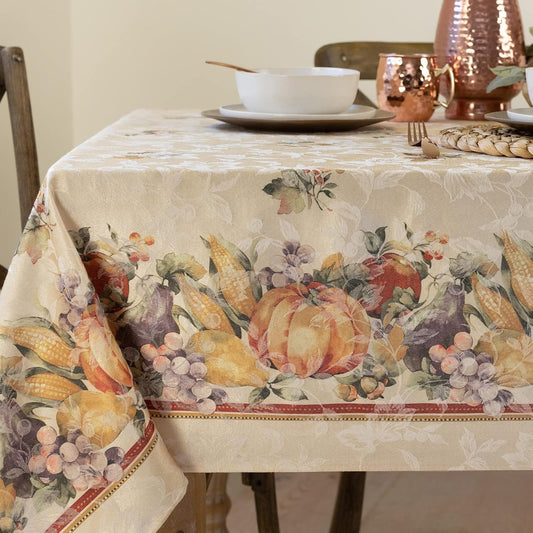 Jubilee Printed Jacquard Fabric Table Cloth, Fall, Harvest, and Thanksgiving Tablecloth (Jubilee, 60" X 84" Rectangular)
