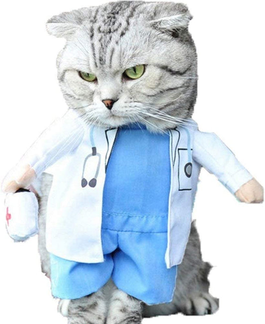 Cat Dog Costume Pet Doctor Nurse Clothing Outfit Apparel Uniform Halloween Jeans (L)