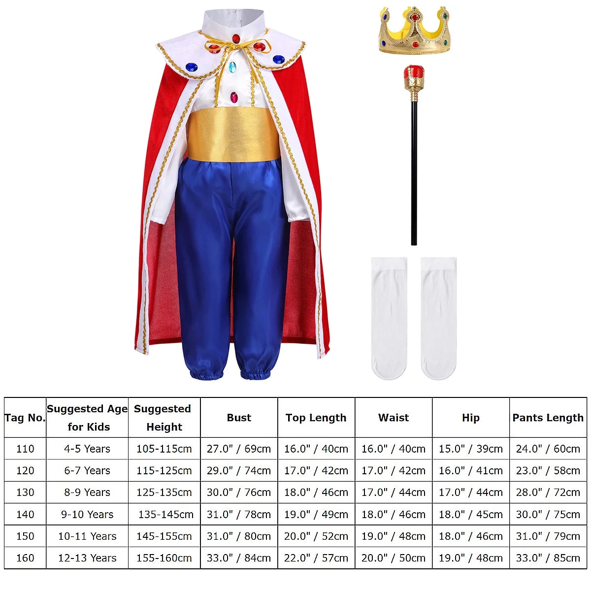 Toddler Kids Boys Prince Charming Costume Halloween Cosplay Prince Dress up Birthday Royal Prince Outfits for Child 9-10 Years White + Red