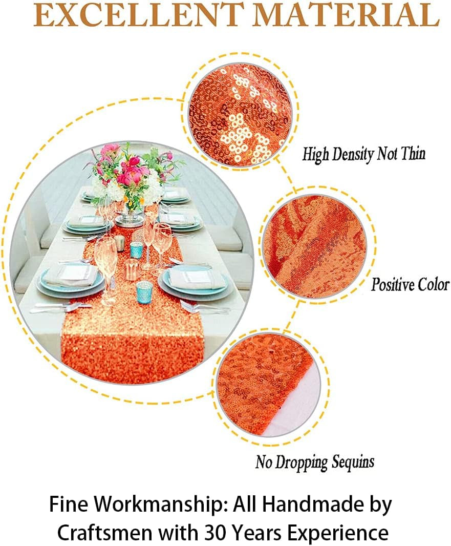 13''X108'' Orange Sequin Table Runner | Glitz Table Linen for Thanksgiving & Holidays | Burnt Orange Party Decoration | Elegant Dining Table Runners | Perfect for Events