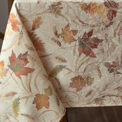 Autumn Jacquard Printed Fabric Tablecloth for Fall, Harvest, and Thanksgiving Table Cloth (Natures Leaves, 60" X 140" Rectangular)