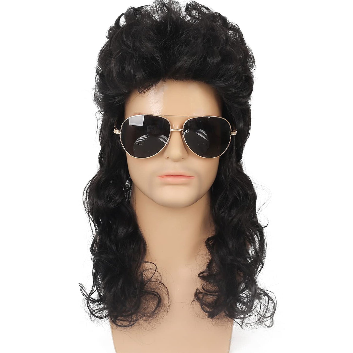Mullet Wig Mens Black Long Curly Wigs Hair 70S 80S Male Wig Halloween Costumes Punk Rocker Wigs
