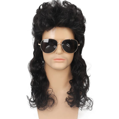 Mullet Wig Mens Black Long Curly Wigs Hair 70S 80S Male Wig Halloween Costumes Punk Rocker Wigs