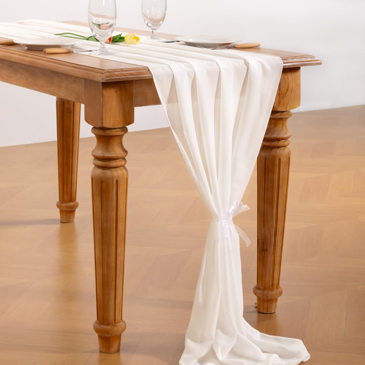 Ivory White Chiffon Table Runner Fall Thanksgiving Boho Rustic 10Ft 29X120 Inches Wedding Runner Sheer Bridal Shower Decorations