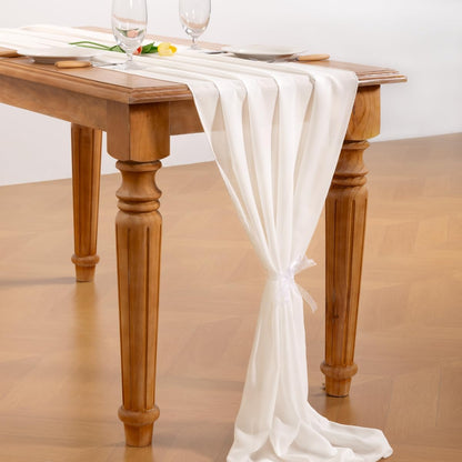 Ivory White Chiffon Table Runner Fall Thanksgiving Boho Rustic 10Ft 29X120 Inches Wedding Runner Sheer Bridal Shower Decorations