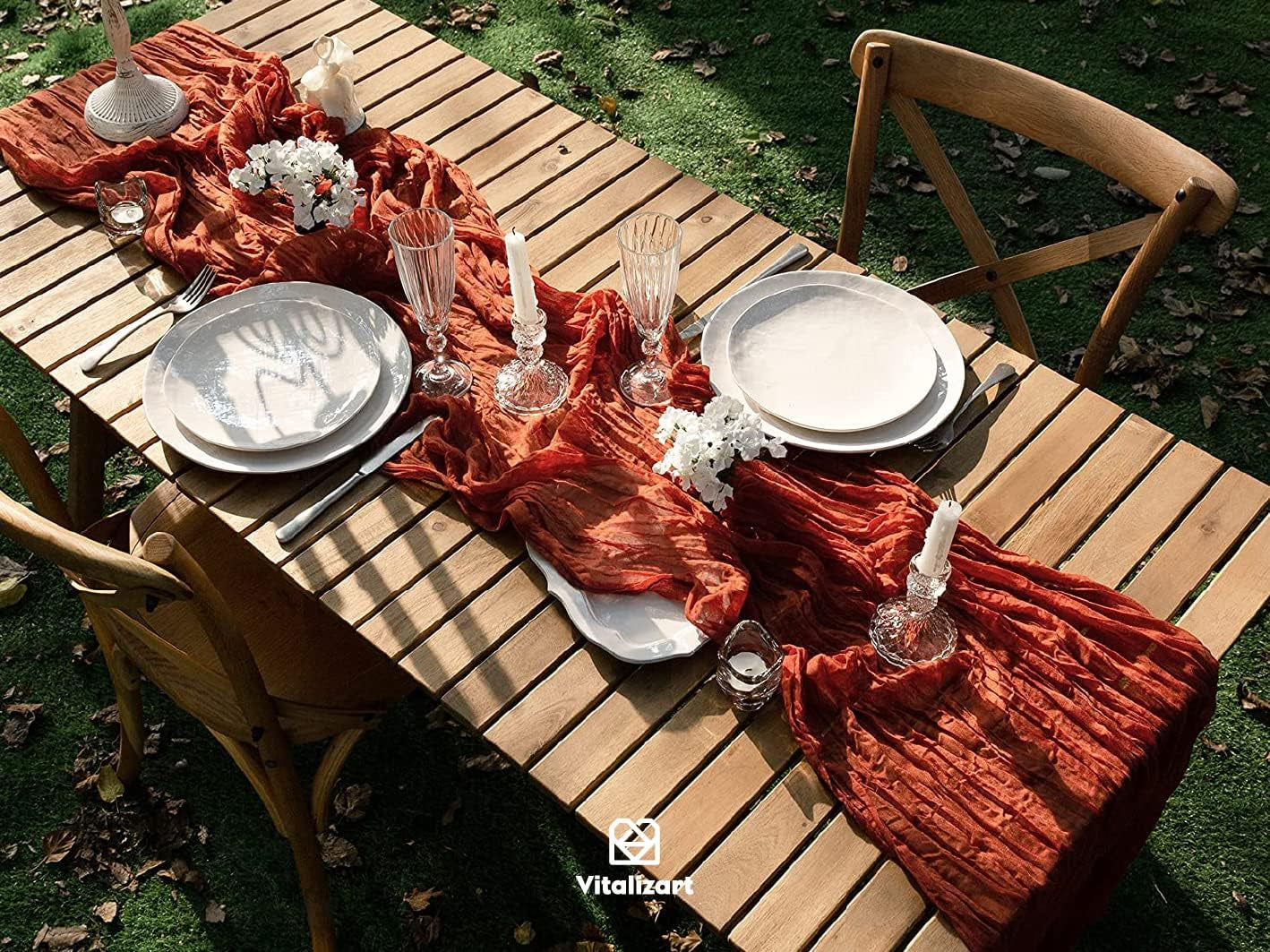 Terracotta Cheesecloth Table Runner 10 Ft Gauze Boho Rustic Fall Table Runner for Thanskgiving Wedding Decor Bridal Shower 120 Inches Burnt Orange