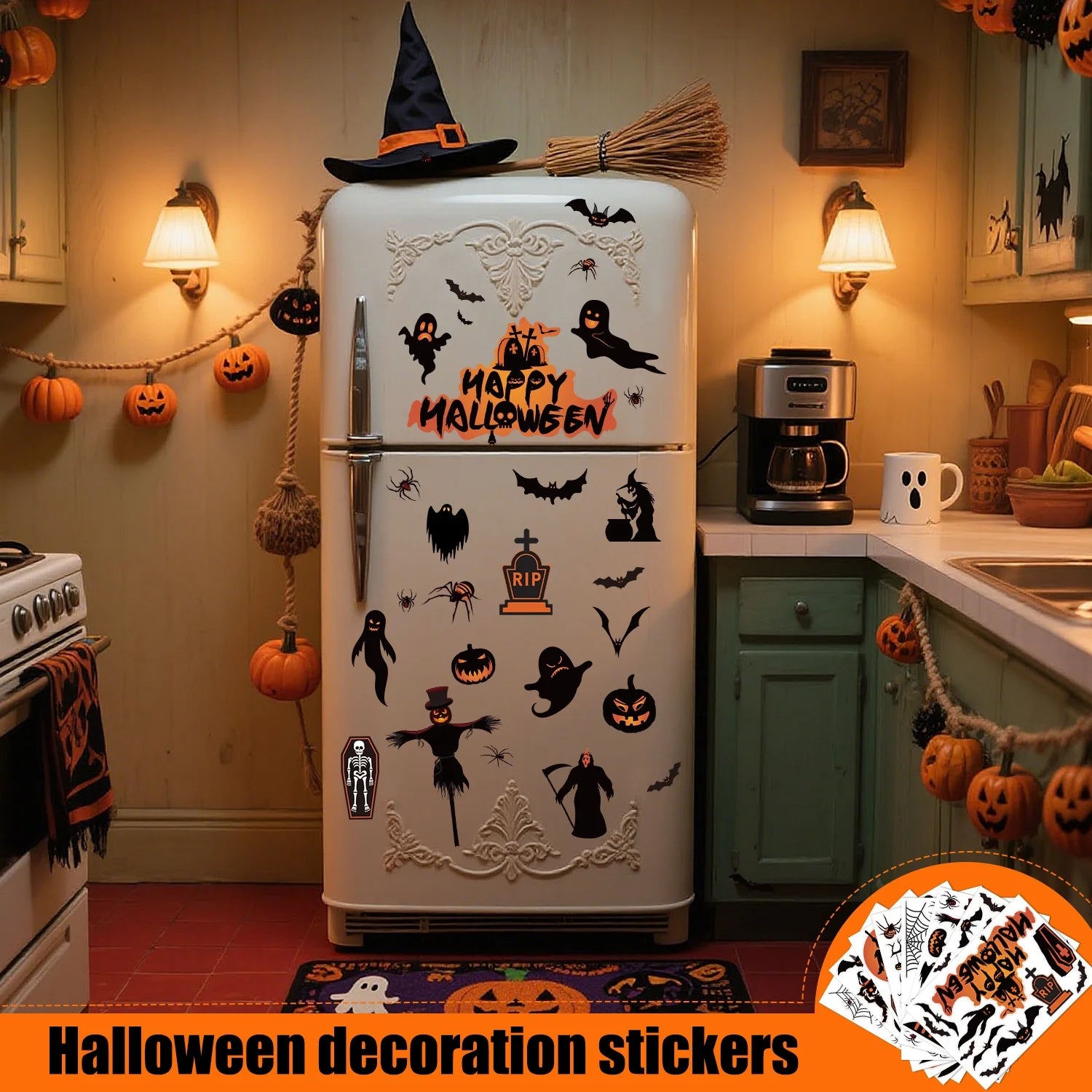 Halloween Window Clings for Spooky Halloween Window Decorations, Halloween Window Stickers with Pumpkin, Spider, and Bat Designs