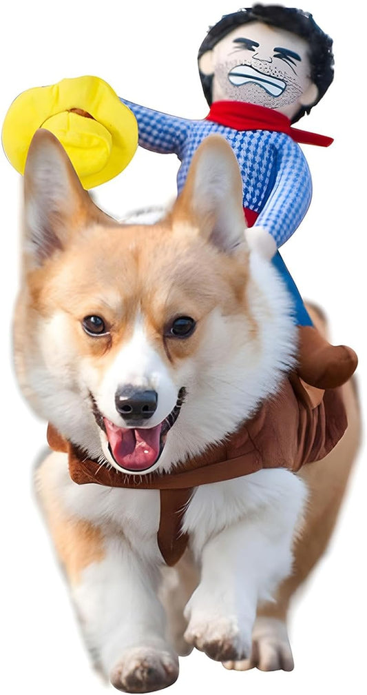 Cowboy Rider Dog Costume for Dogs Clothes Knight Style with Doll and Hat for Halloween Day Pet Costume (L)