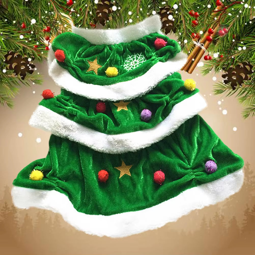 Green Christmas Dress Shaped Dog Costume Pet Winter Clothes Comfortable Warm Christmas Hoodie Dress for Party