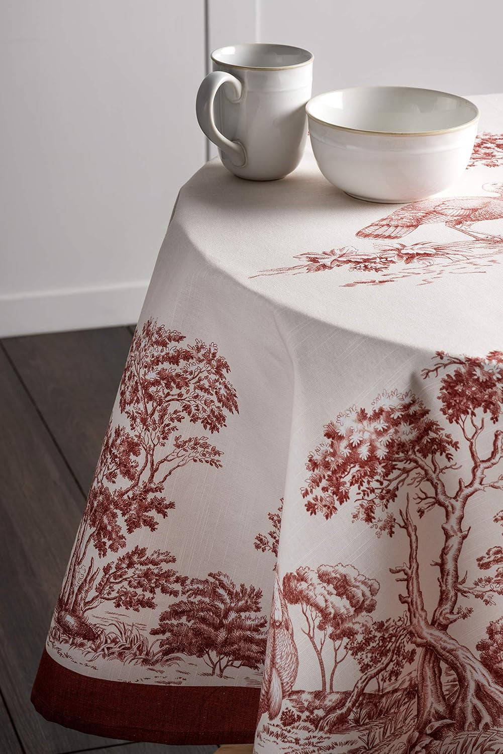 Table Cloth round Table 100% Cotton 63 Inches Tablecloth Reusable Decorative Everyday Use for Dining Room, Farmhouse, Home, Party, Festive & Wedding - Holy Jouy - Red