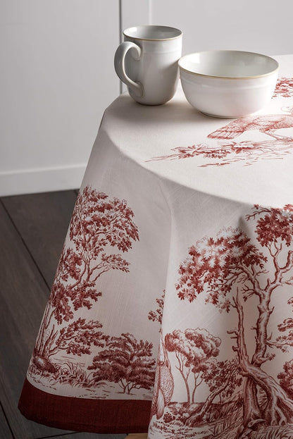 Table Cloth round Table 100% Cotton 63 Inches Tablecloth Reusable Decorative Everyday Use for Dining Room, Farmhouse, Home, Party, Festive & Wedding - Holy Jouy - Red