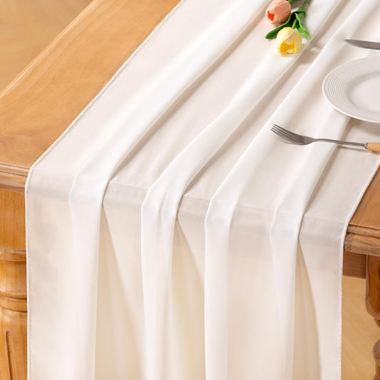 Ivory White Chiffon Table Runner Fall Thanksgiving Boho Rustic 10Ft 29X120 Inches Wedding Runner Sheer Bridal Shower Decorations