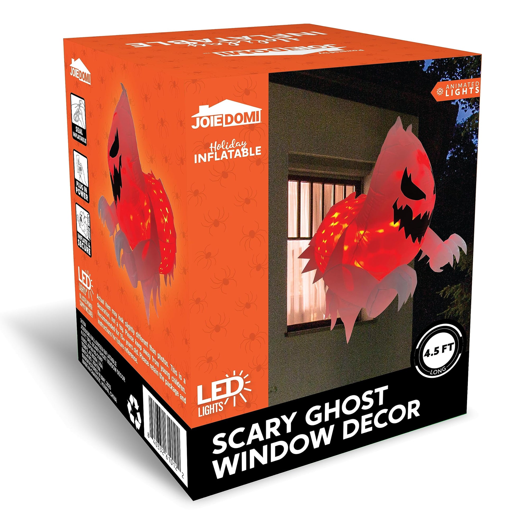 4.5 FT Halloween Inflatable Ghost Broke Out from Window with Built-In Rotating Red LED Blow up Inflatable for Window Decoration Yard Garden Lawn Decor