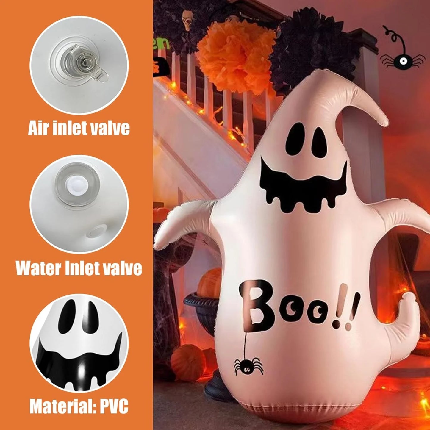 4 FT Halloween Inflatable Ghost Outdoor Decoration, PVC Blow up Yard Decoration Ghost for Garden Lawn Indoor Party Decor