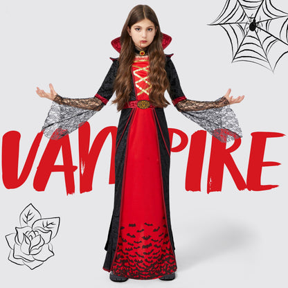 Royal Vampire Costume for Girls, Halloween Gothic Victorian Vampiress Queen Costume for Fancy Party Dress up Cosplay