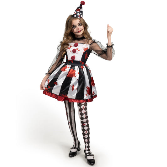 Girls Clown Costume, Halloween Scary Clown Costume, Family Matching Bloody Jester Dress for Girls Halloween Dress Up, Role Play, Cosplay Party