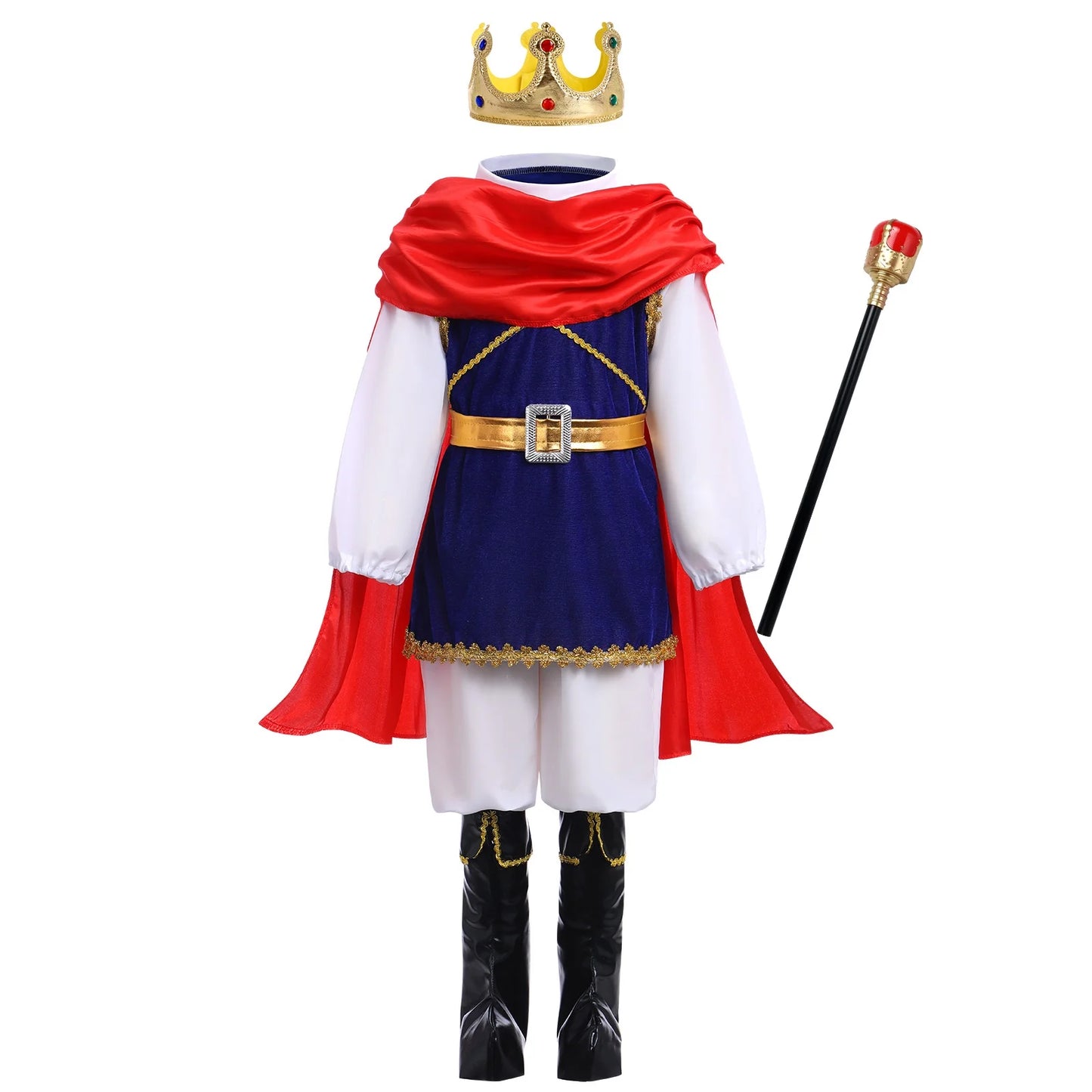 Toddler Kids Boys Prince Charming Costume Halloween Cosplay Prince Dress up Birthday Royal Prince Outfits for Child 11-12 Years Blue + Red