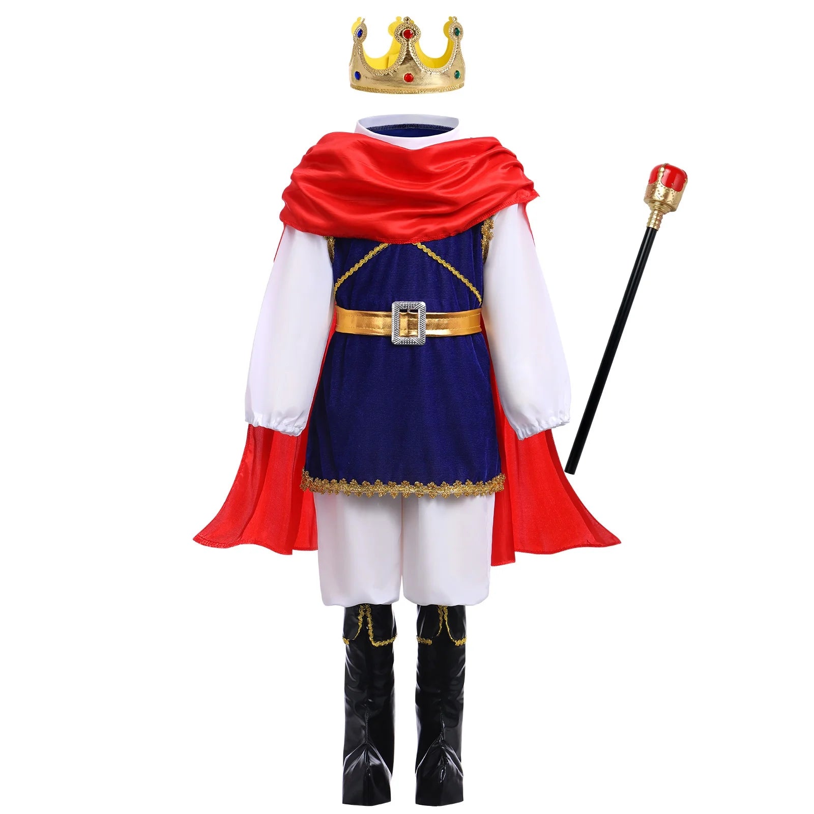 Toddler Kids Boys Prince Charming Costume Halloween Cosplay Prince Dress up Birthday Royal Prince Outfits for Child 11-12 Years Blue + Red