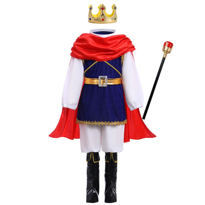 Toddler Kids Boys Prince Charming Costume Halloween Cosplay Prince Dress up Birthday Royal Prince Outfits for Child 11-12 Years Blue + Red