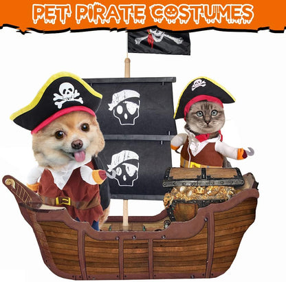 Funny Cat Pirate Costumes - Caribbean Style Pet Dressing up Cosplay Party Costume with Hat Small to Medium Dogs Cats Kitty Cute Fashion Prop Apparel for Christmas Halloween Party Accessories (XL)
