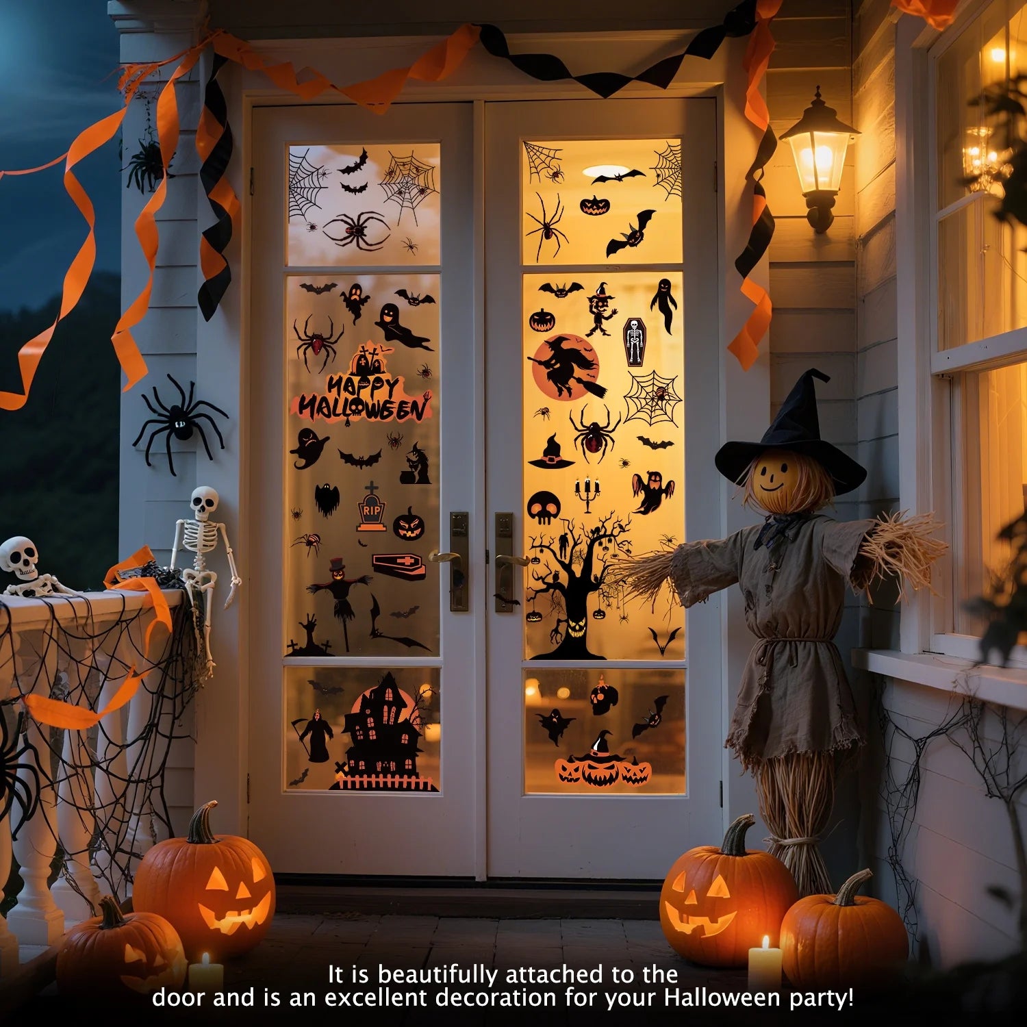 Halloween Window Clings for Spooky Halloween Window Decorations, Halloween Window Stickers with Pumpkin, Spider, and Bat Designs