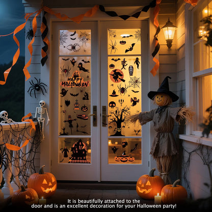 Halloween Window Clings for Spooky Halloween Window Decorations, Halloween Window Stickers with Pumpkin, Spider, and Bat Designs