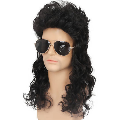 Mullet Wig Mens Black Long Curly Wigs Hair 70S 80S Male Wig Halloween Costumes Punk Rocker Wigs