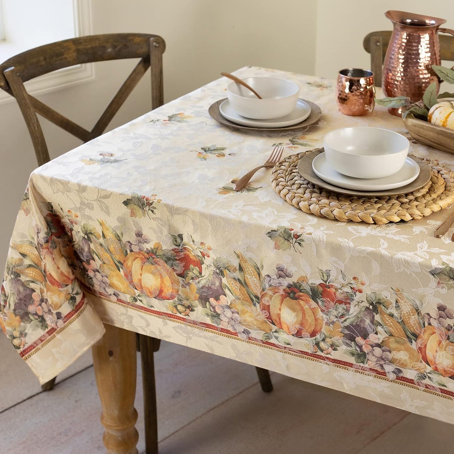 Jubilee Printed Jacquard Fabric Table Cloth, Fall, Harvest, and Thanksgiving Tablecloth (Jubilee, 60" X 84" Rectangular)