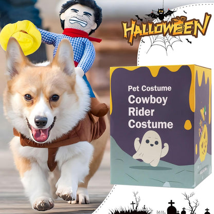 Cowboy Rider Dog Costume for Dogs Clothes Knight Style with Doll and Hat for Halloween Day Pet Costume (L)