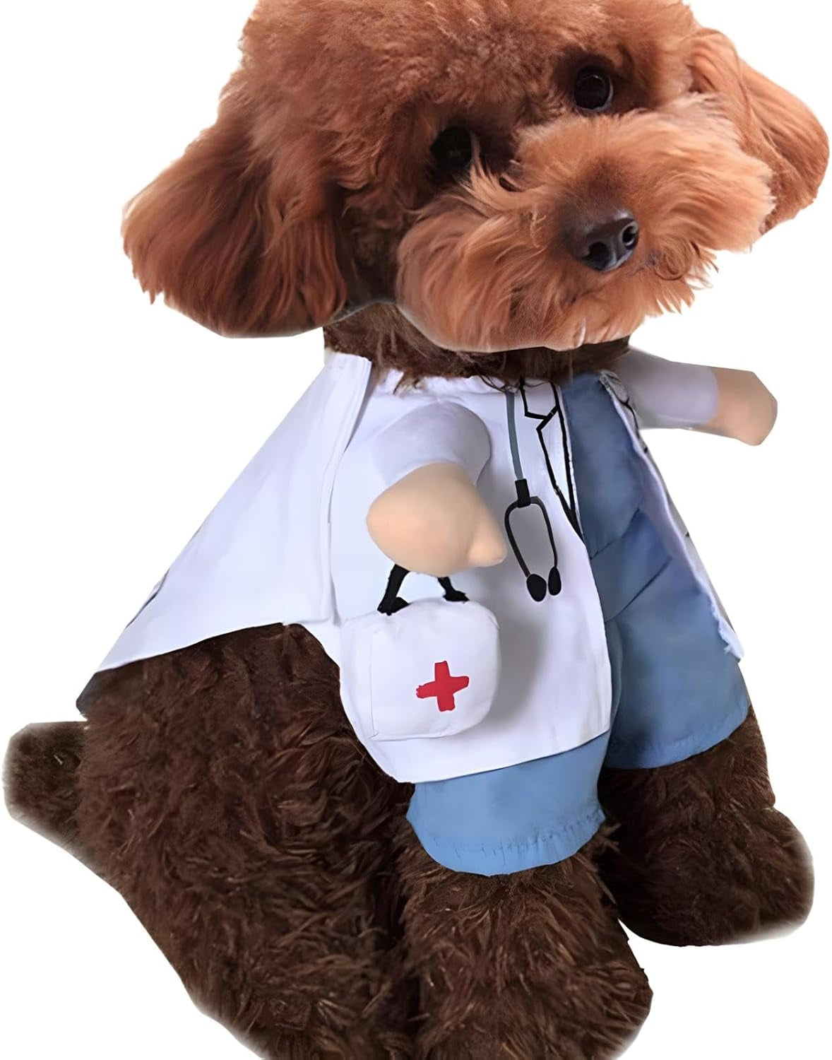 Dog Cat Doctor Costume Pet Doctor Clothing Halloween Jeans Outfit Apparel (L)