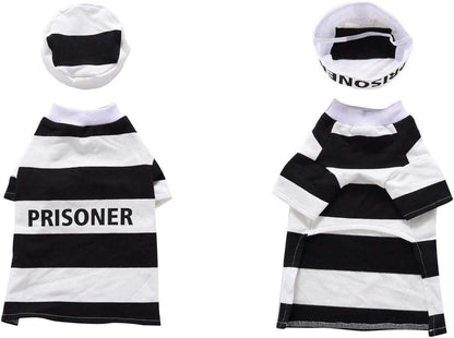 Prisoner Dog Costume - Dog Halloween Costume, Dog Cosplay Costume with Hat for Puppy Small Medium Large Dogs Special Events Funny Photo Props Accessories