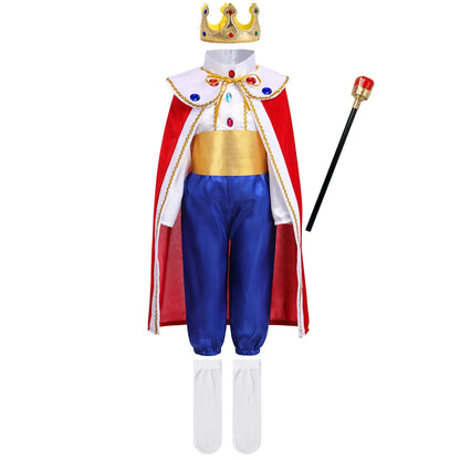 Toddler Kids Boys Prince Charming Costume Halloween Cosplay Prince Dress up Birthday Royal Prince Outfits for Child 9-10 Years White + Red
