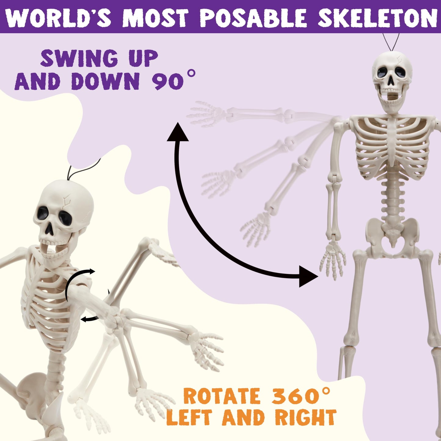 5 Pcs Halloween Skeleton Decorations,16 Inch Full Body Poseable Skeleton with Movable Joints for Halloween Indoor Outdoor Party,Graveyard,Haunted House Accessories,White
