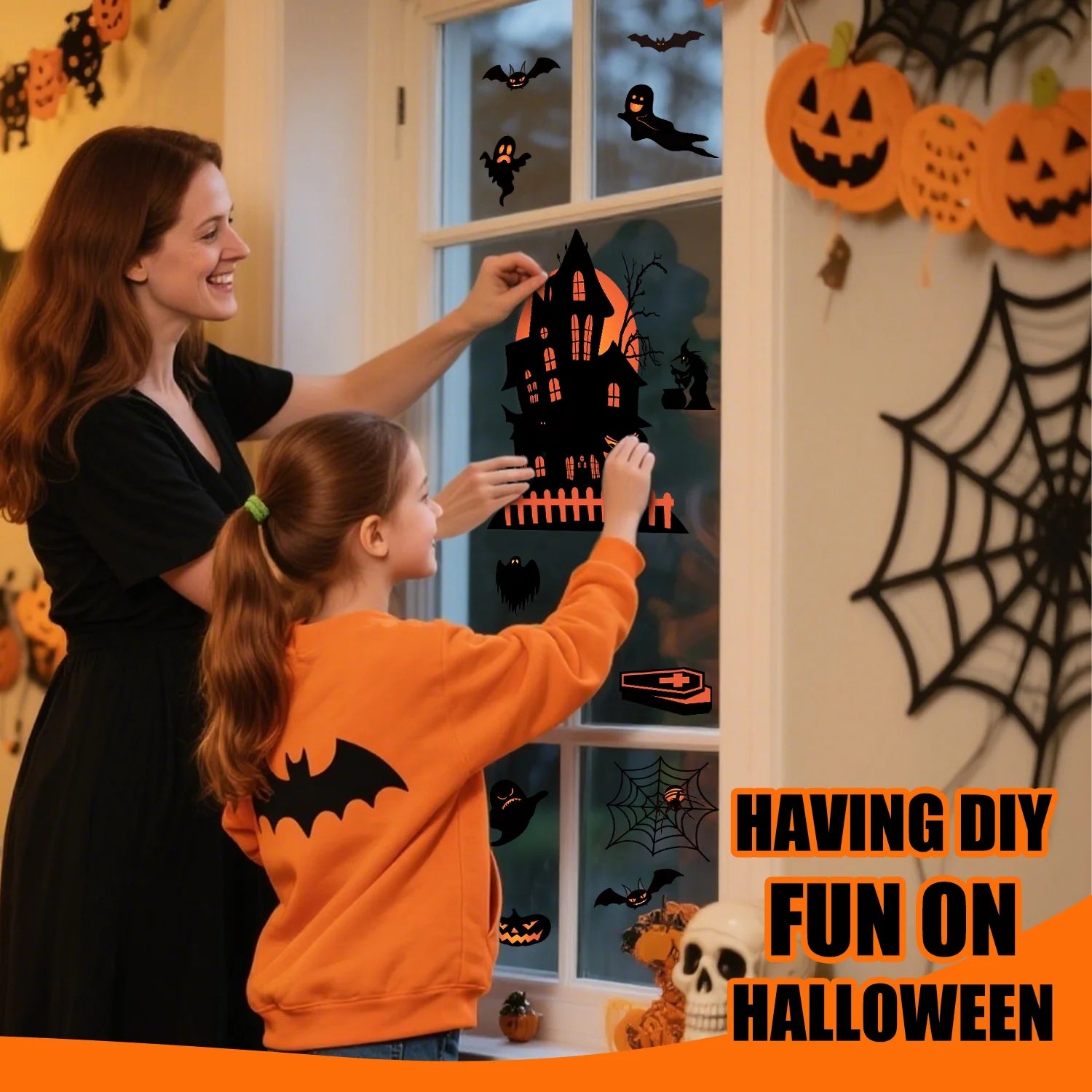 Halloween Window Clings for Spooky Halloween Window Decorations, Halloween Window Stickers with Pumpkin, Spider, and Bat Designs
