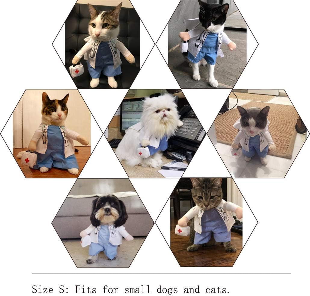 Dog Cat Doctor Costume Pet Doctor Clothing Halloween Cat Jeans Outfit Apparel for Halloween (S,Doctor)