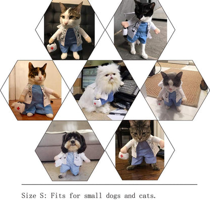 Dog Cat Doctor Costume Pet Doctor Clothing Halloween Cat Jeans Outfit Apparel for Halloween (S,Doctor)
