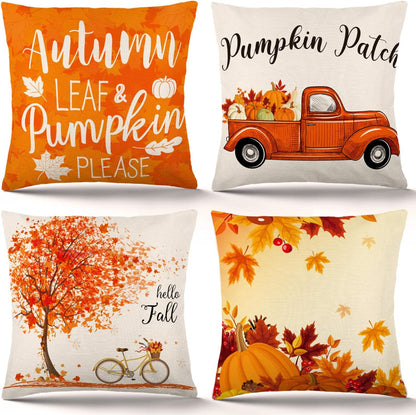 Fall Pillow Covers 18X18 Set of 4 Fall Decor Pumpkin and Maple Throw Pillows Fall Decorations Farmhouse Holiday Rustic Linen Pillow Case Thanksgiving Decor Autumn Cushion Case for Sofa Couch