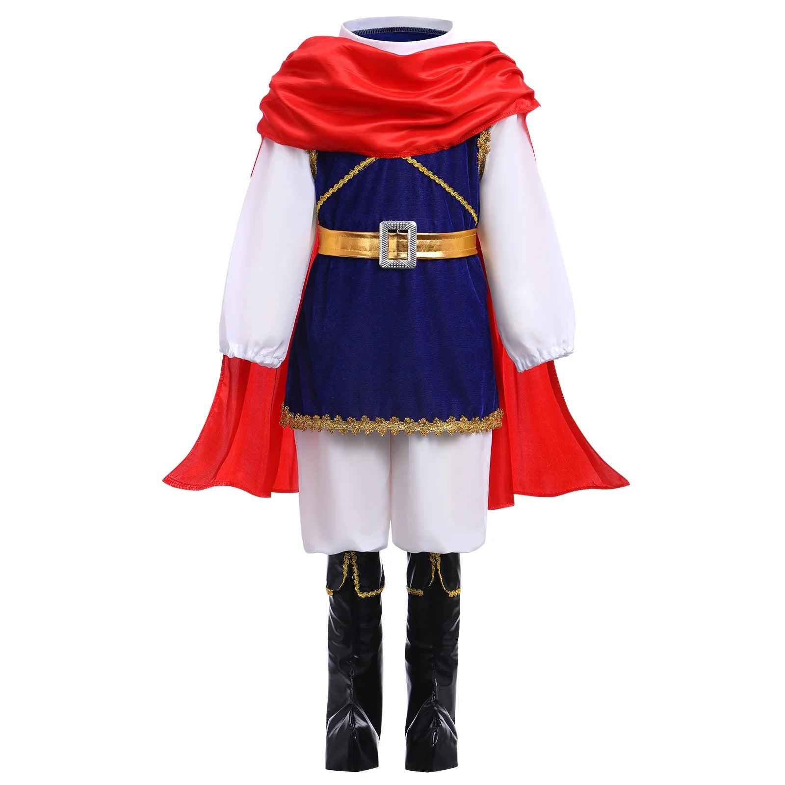 Toddler Kids Boys Prince Charming Costume Halloween Cosplay Prince Dress up Birthday Royal Prince Outfits for Child 11-12 Years Blue + Red